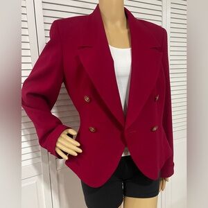 Kasper Double-Breasted Deep Red Blazer with Gold Buttons